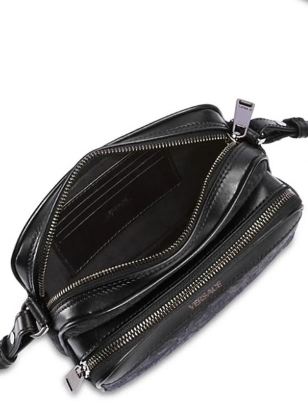 Versace Unisex Borocco Baroque Jacquard Logo Monogram Black Crossbody Bag NEW
